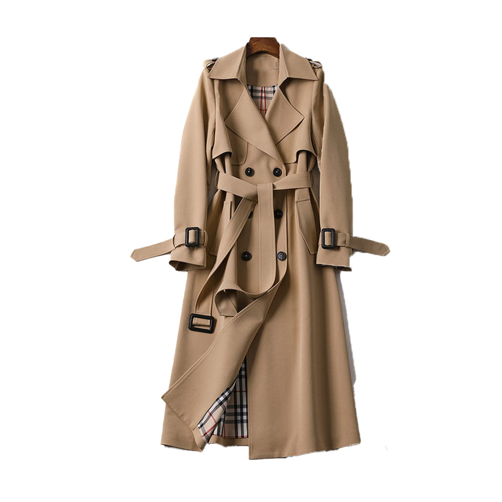 Women's Double Breasted Belted Trench Coat - Elegant Style