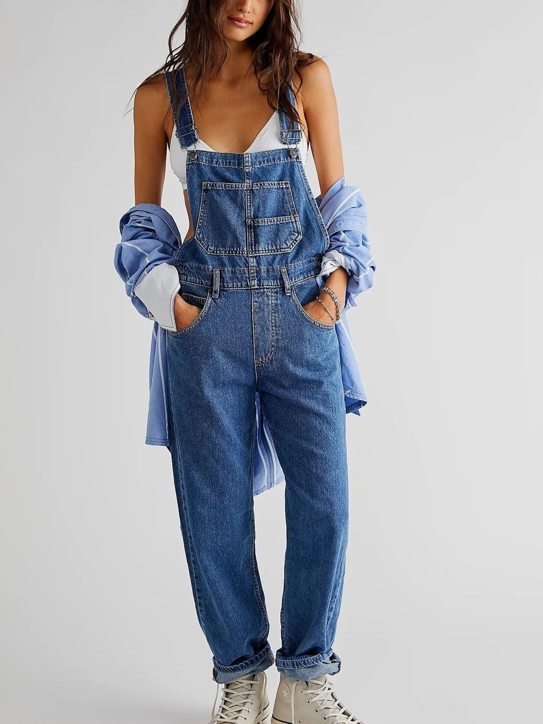 Elegant Women's Denim Jumpsuit – Casual Overalls with Adjustable Straps