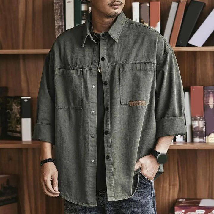 Men's Button-Up Shirt with Long Sleeves and Front Pockets, view 5 - Elena Harper