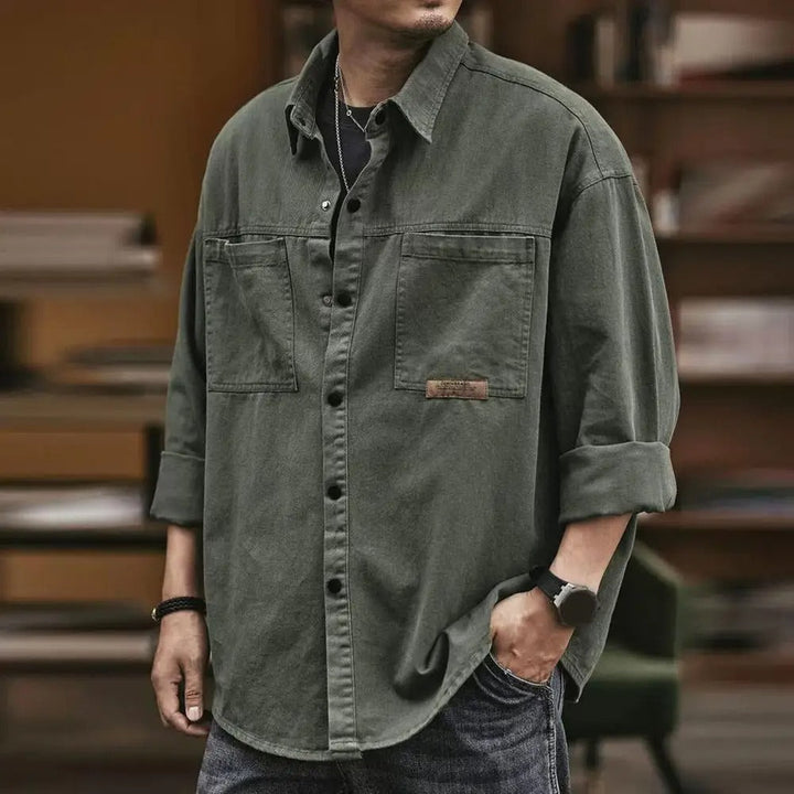 Men's Button-Up Shirt with Long Sleeves and Front Pockets, view 4 - Elena Harper