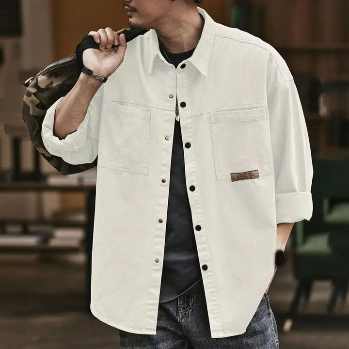 Men's Button-Up Shirt with Long Sleeves and Front Pockets, view 3 - Elena Harper