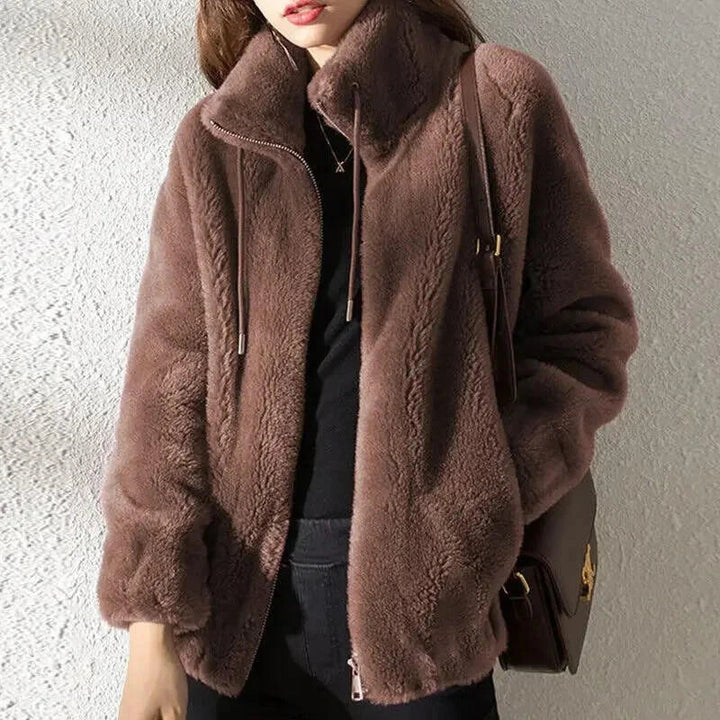 Plain and Cozy Women's Coat with Drawstring – Casual Winter Outerwear, Soft and Comfortable