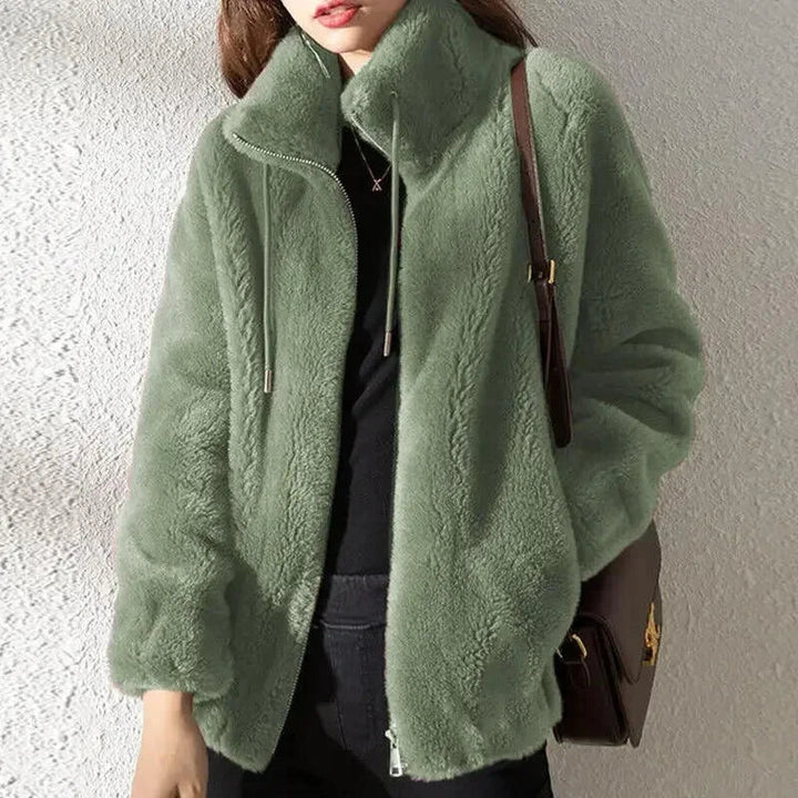 Plain and Cozy Women's Coat with Drawstring – Casual Winter Outerwear, Soft and Comfortable