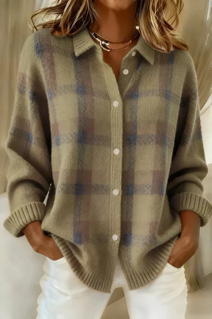 GisèLe Soft Checkered Knit Shirt, view 4 - Elena Harper