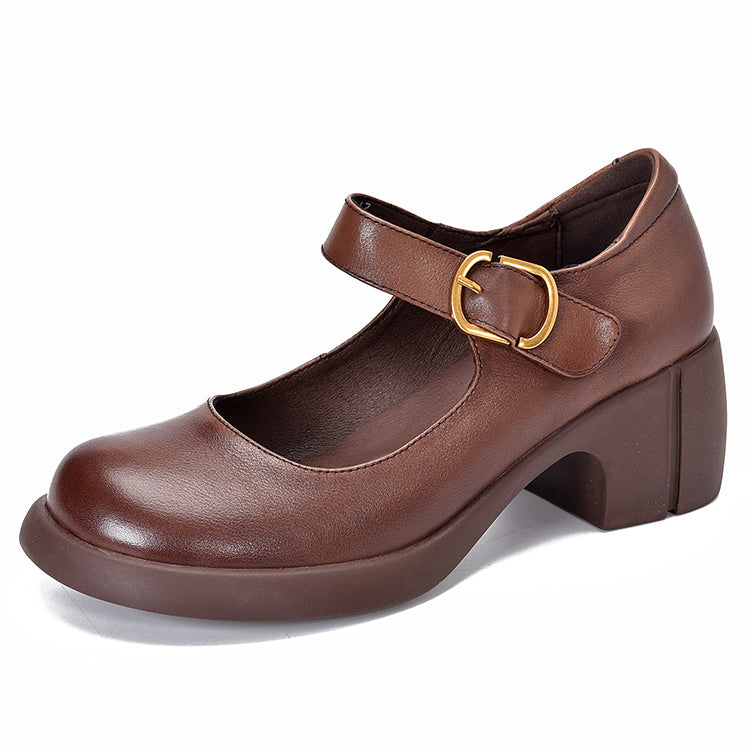 Verity - Classic Vintage Leather Round Toe Shoes