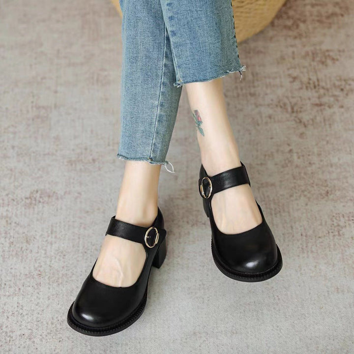 Verity - Classic Vintage Leather Round Toe Shoes