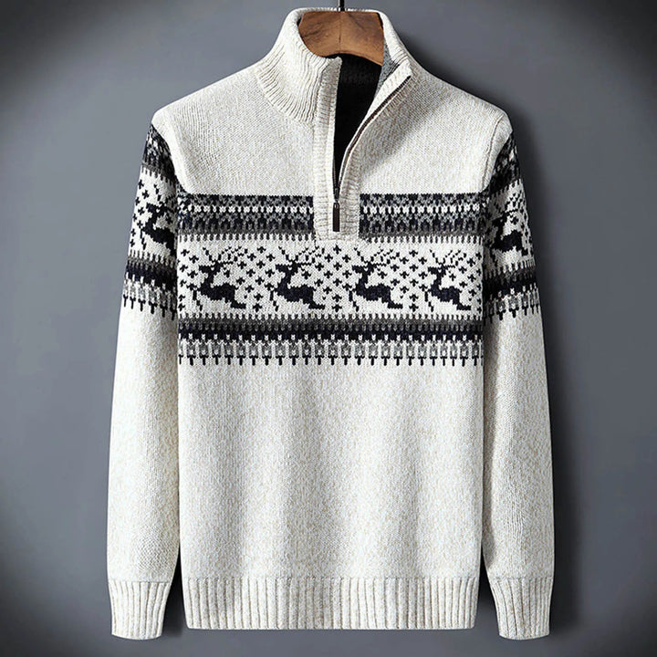 Men's Classic Fair Isle Half-Zip Sweater for Winter Comfort