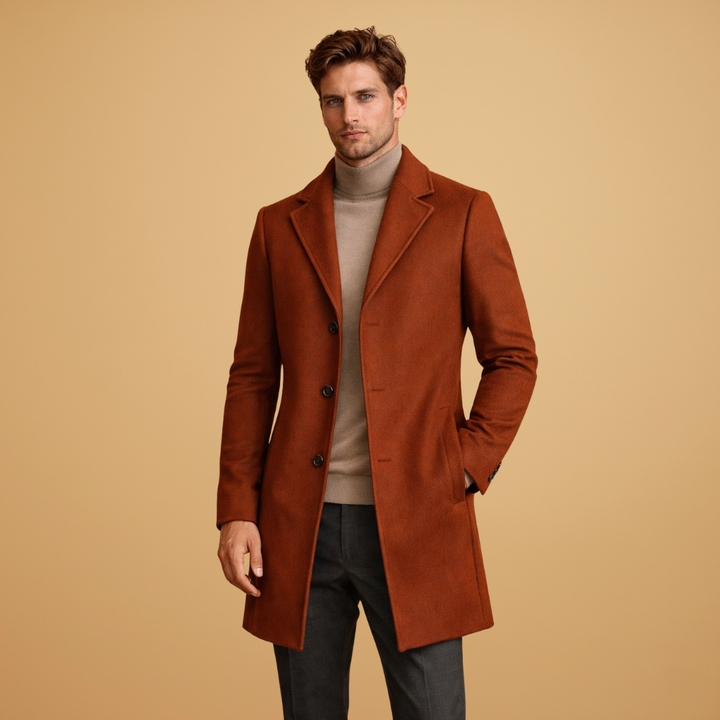 Men's Classic Tailored Overcoat with Elegant Button Closure