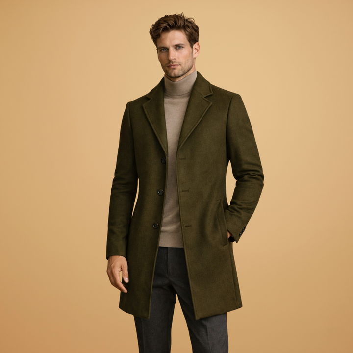 Men's Classic Tailored Overcoat with Elegant Button Closure