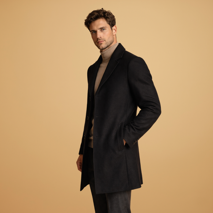 Men's Classic Tailored Overcoat with Elegant Button Closure