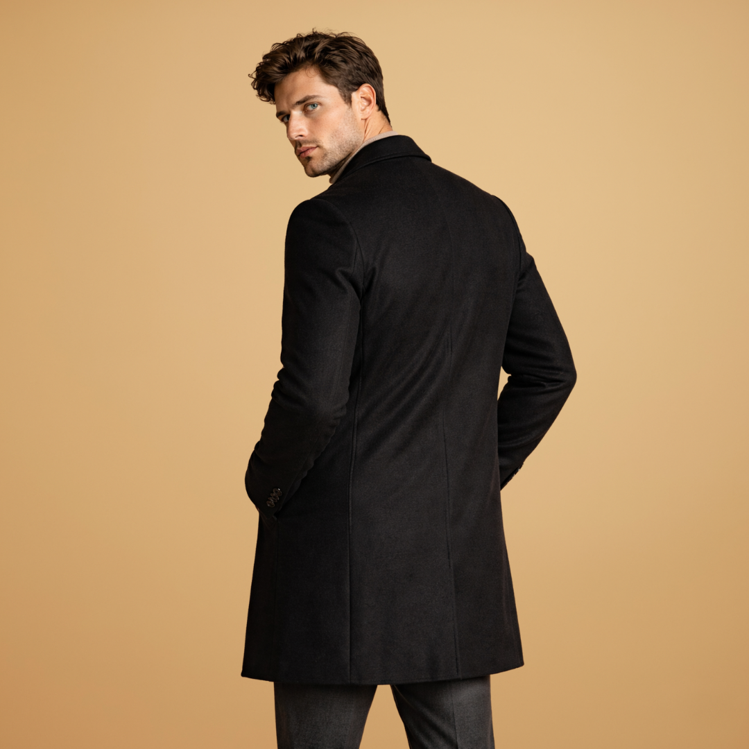 Men's Classic Tailored Overcoat with Elegant Button Closure