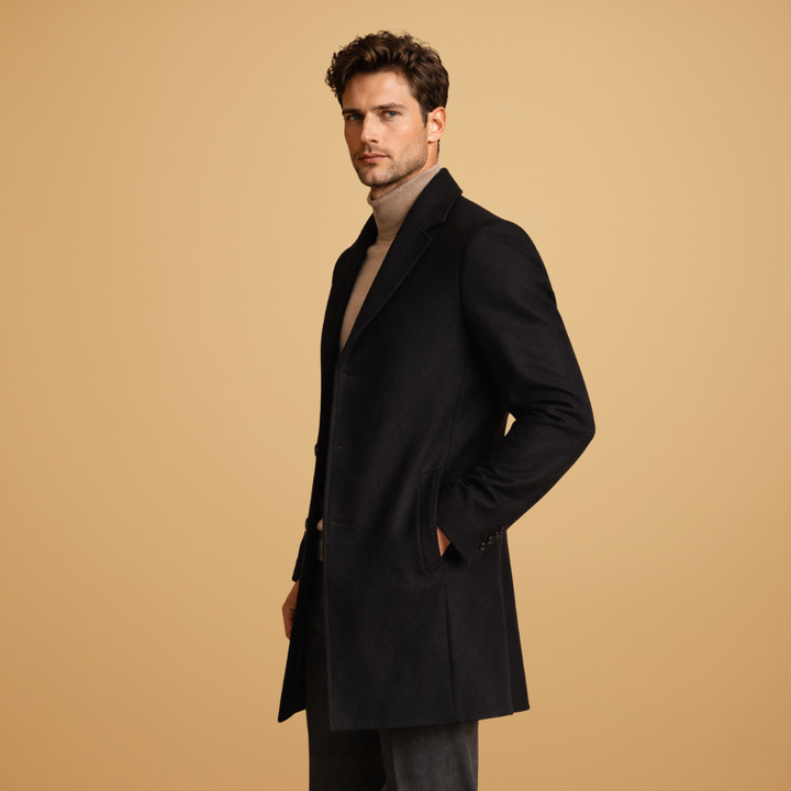 Men's Classic Tailored Overcoat with Elegant Button Closure