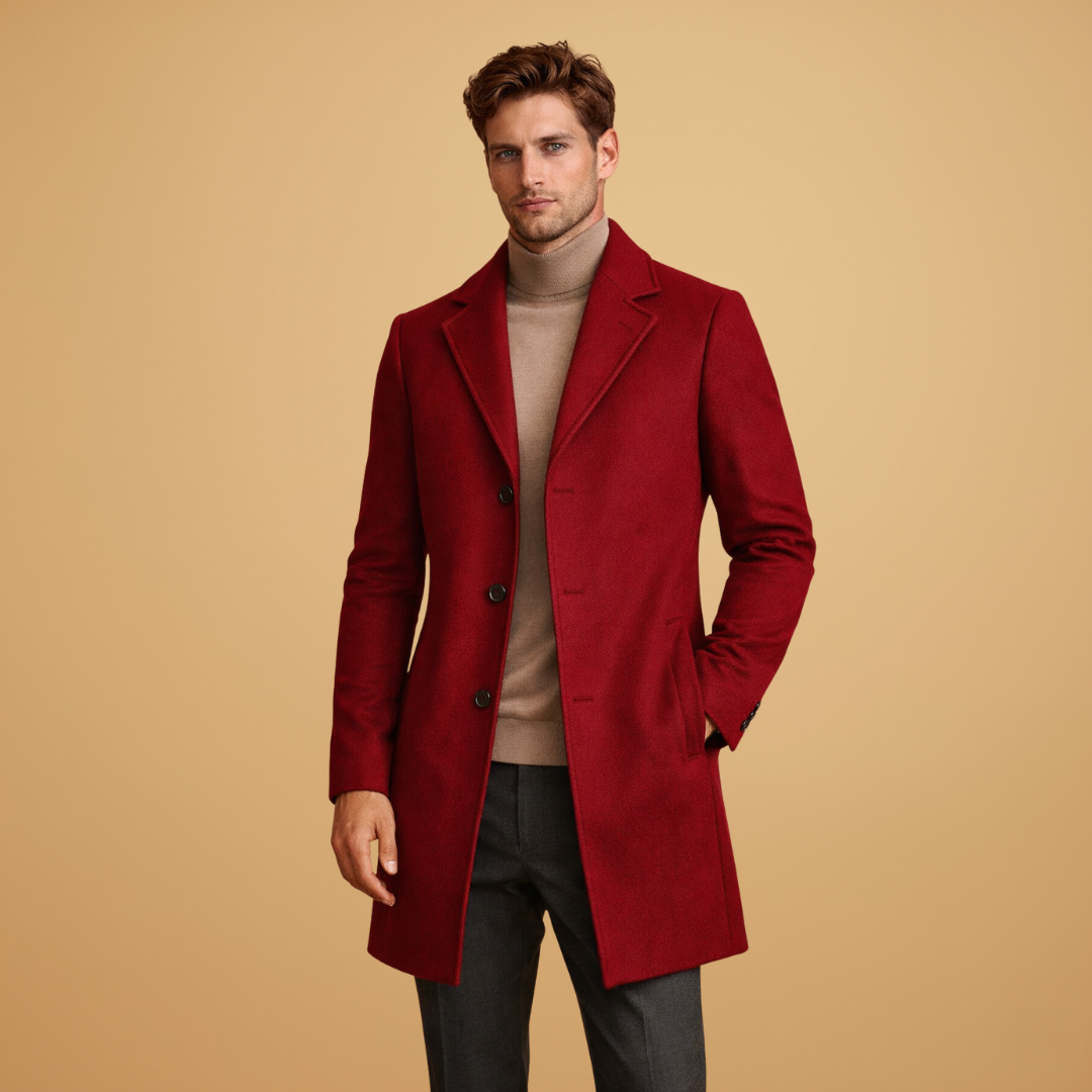 Men's Classic Tailored Overcoat with Elegant Button Closure