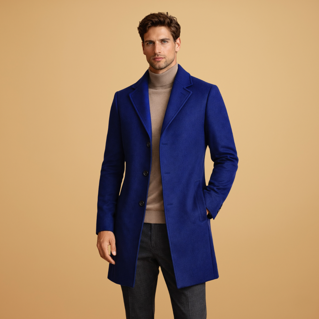 Men's Classic Tailored Overcoat with Elegant Button Closure