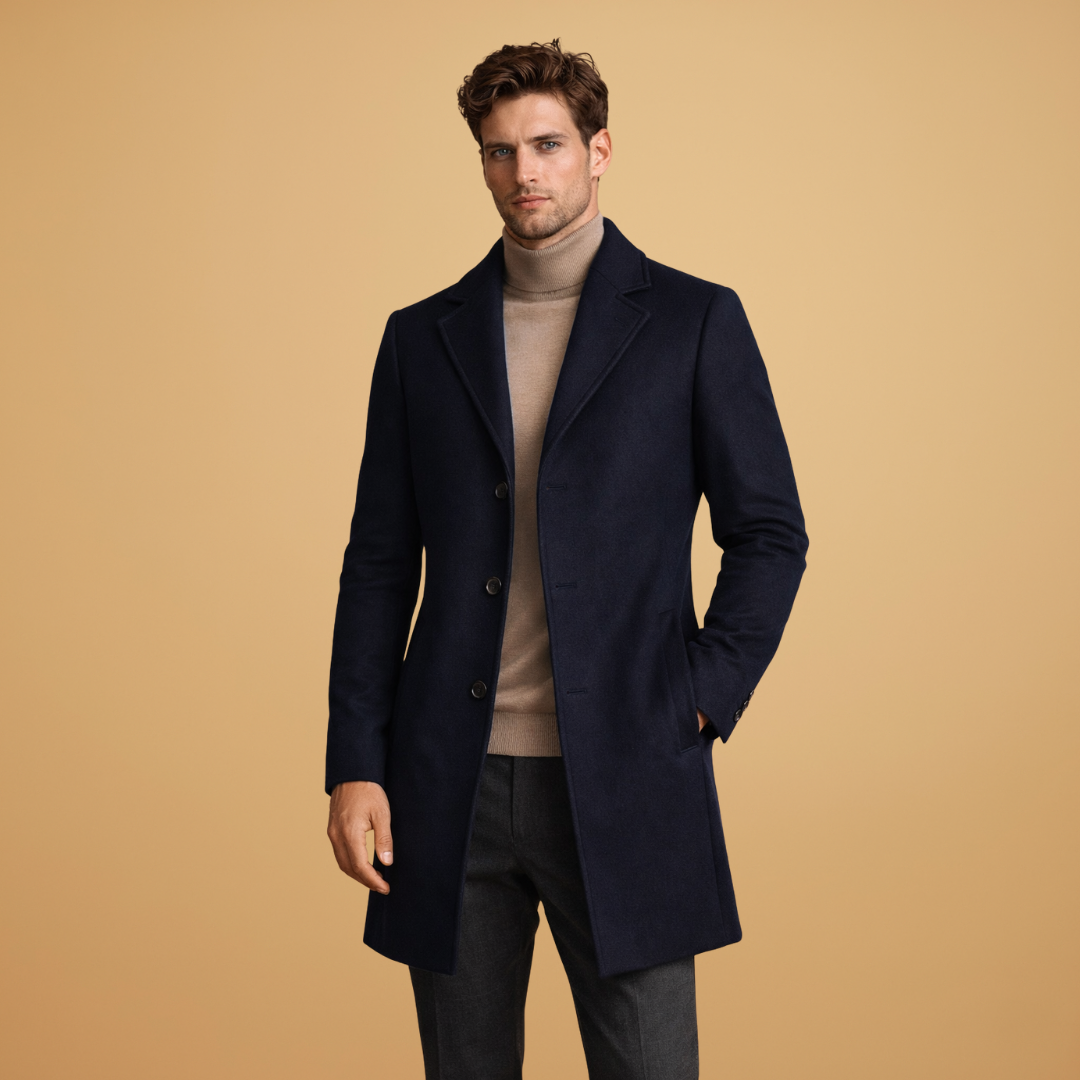 Men's Classic Tailored Overcoat with Elegant Button Closure