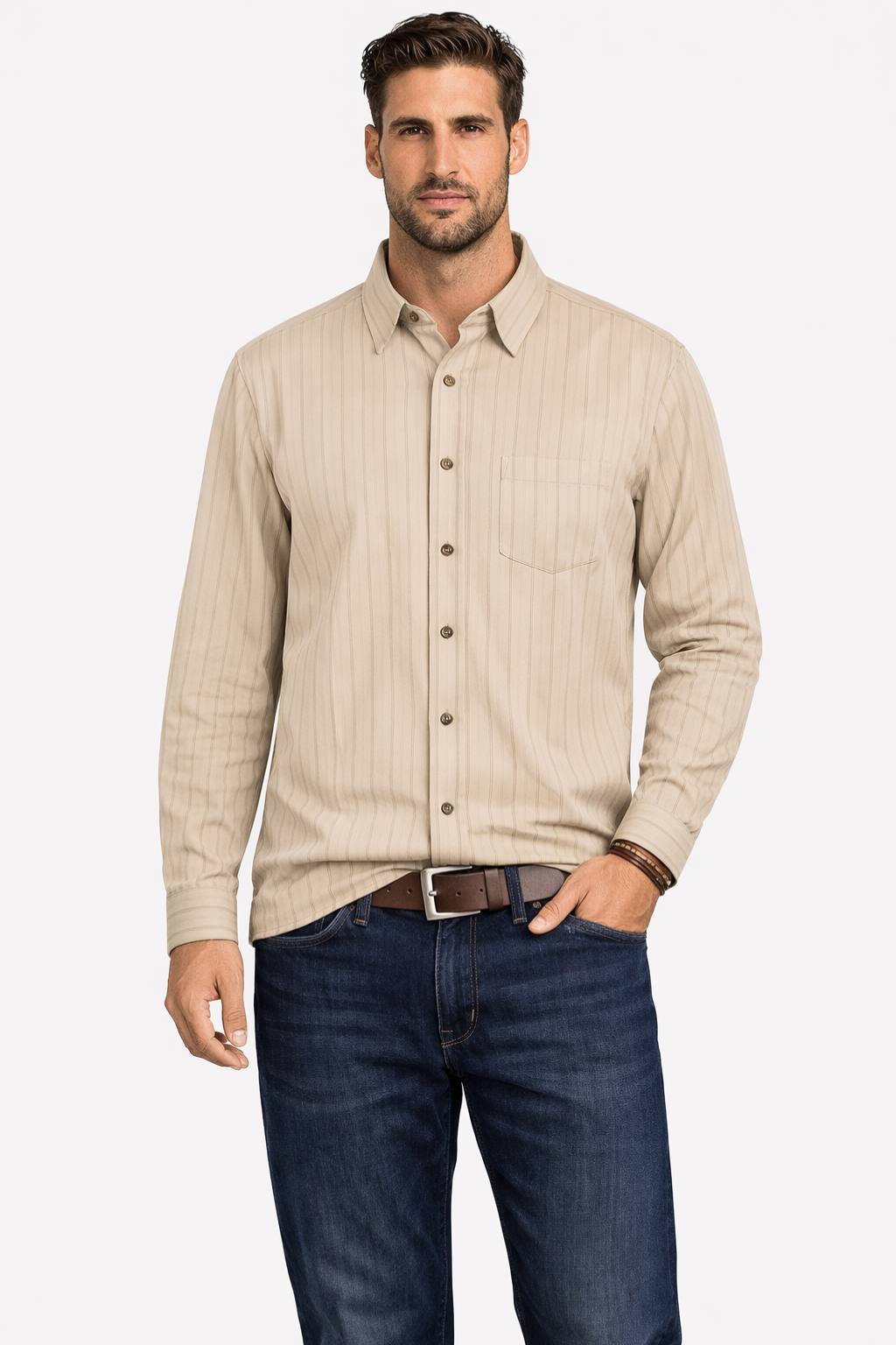 Men's Striped Long Sleeve Button Down Formal Shirt