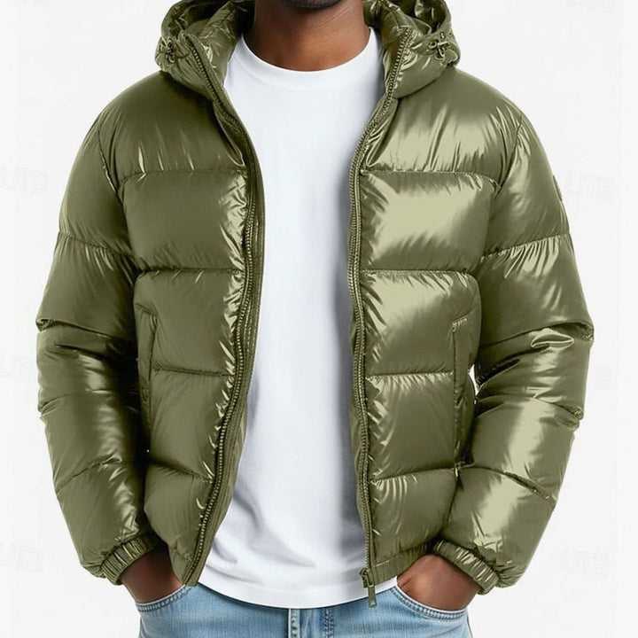 Men's Winter Jacket with Hood - Quilted with Shiny Coating