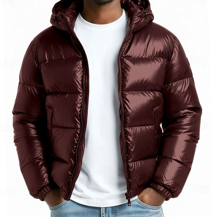 Men's Winter Jacket with Hood - Quilted with Shiny Coating