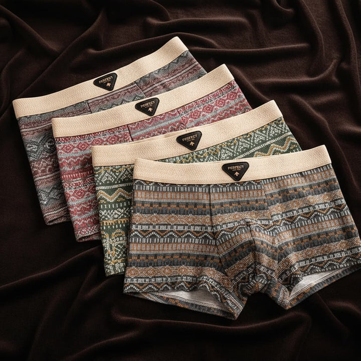 Men's Retro Cotton Boxer Briefs with Breathable Support