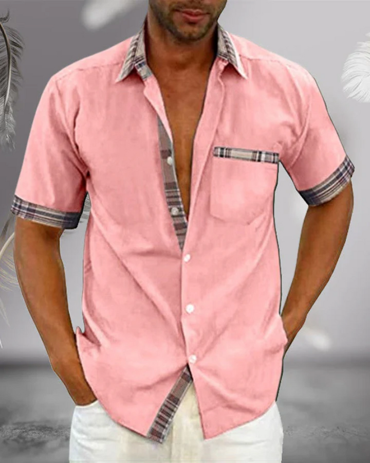 Men's Short Sleeve Stand Collar Shirt - Casual Comfort & Modern Style
