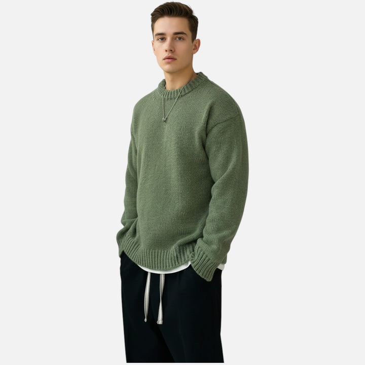 Men's Solid Crew Neck Pullover Sweater