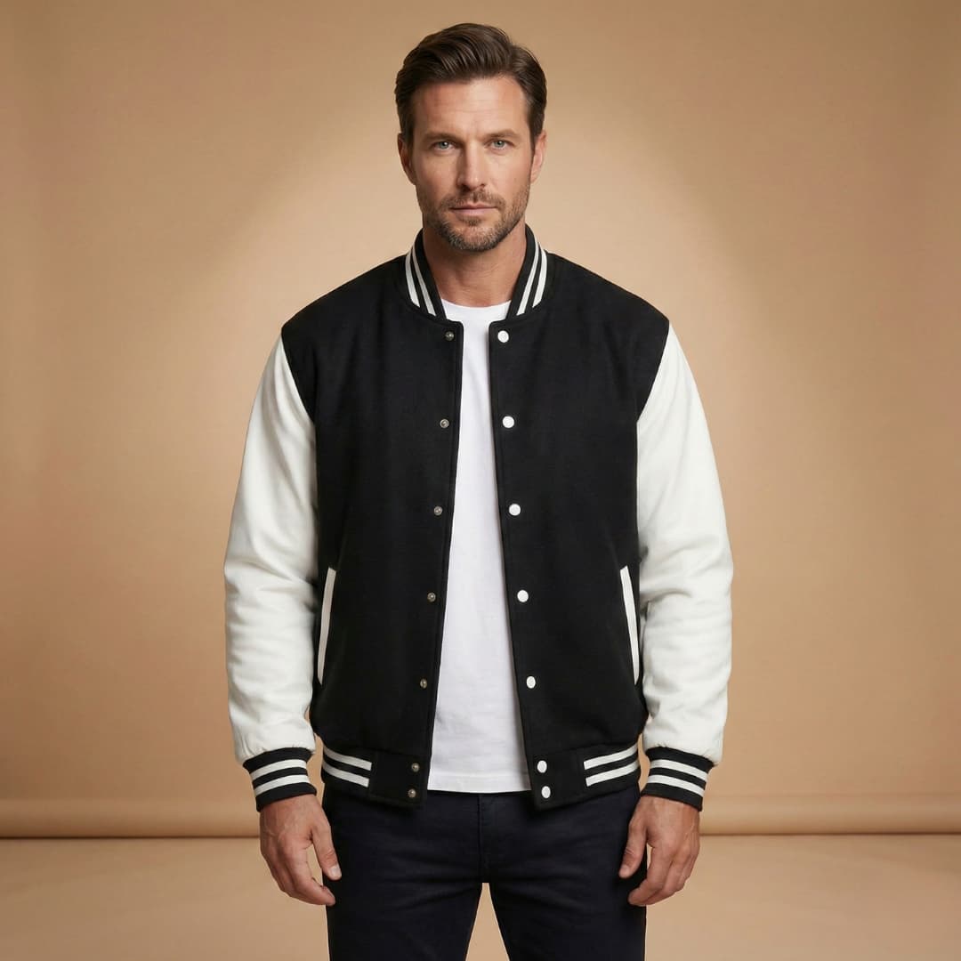 Men's Stylish Bomber Jacket with Snap Closure & Pockets