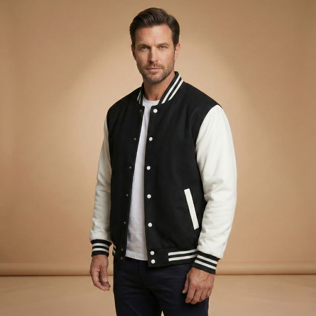 Men's Stylish Bomber Jacket with Snap Closure & Pockets