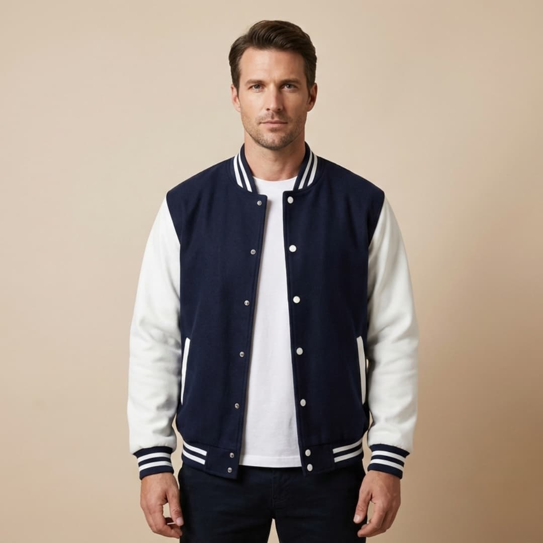 Men's Stylish Bomber Jacket with Snap Closure & Pockets