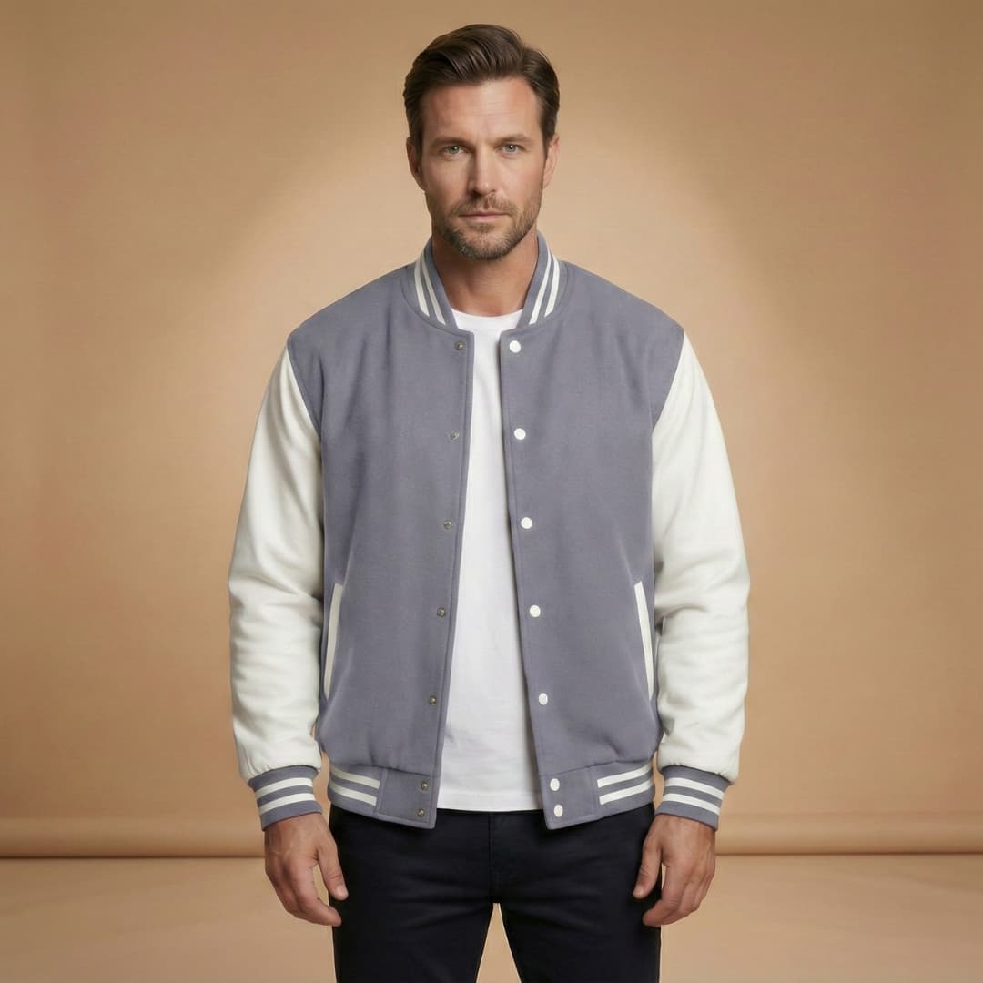 Men's Stylish Bomber Jacket with Snap Closure & Pockets