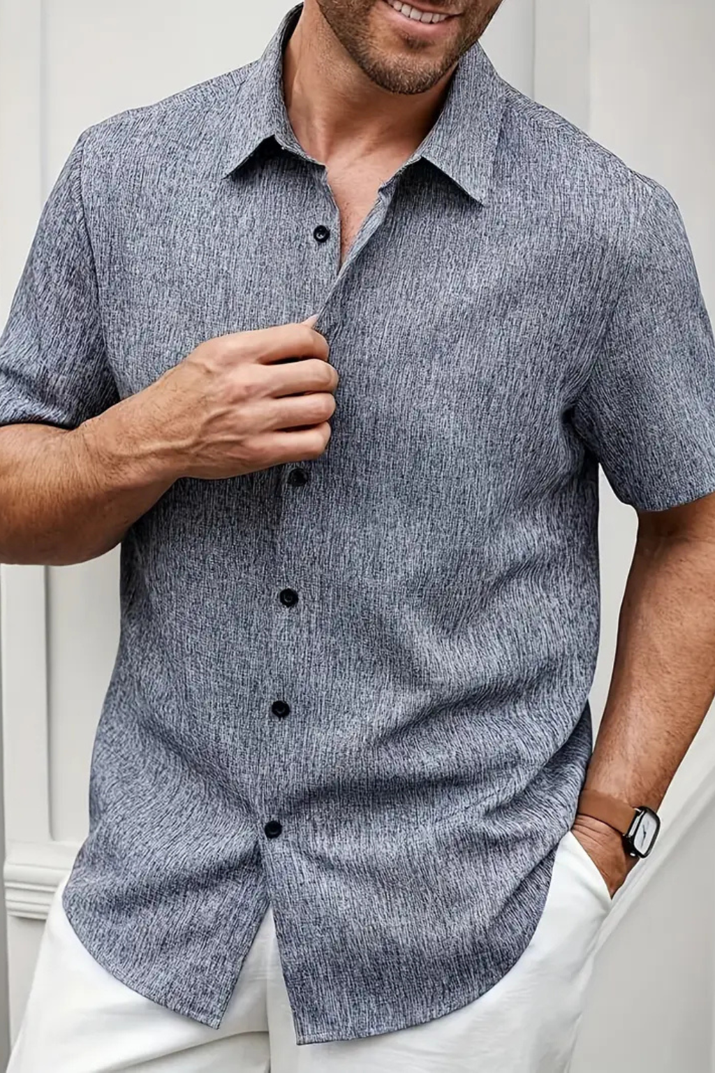 Men's Stylish Short Sleeve Button Down Summer Shirt, view 6 - Elena Harper
