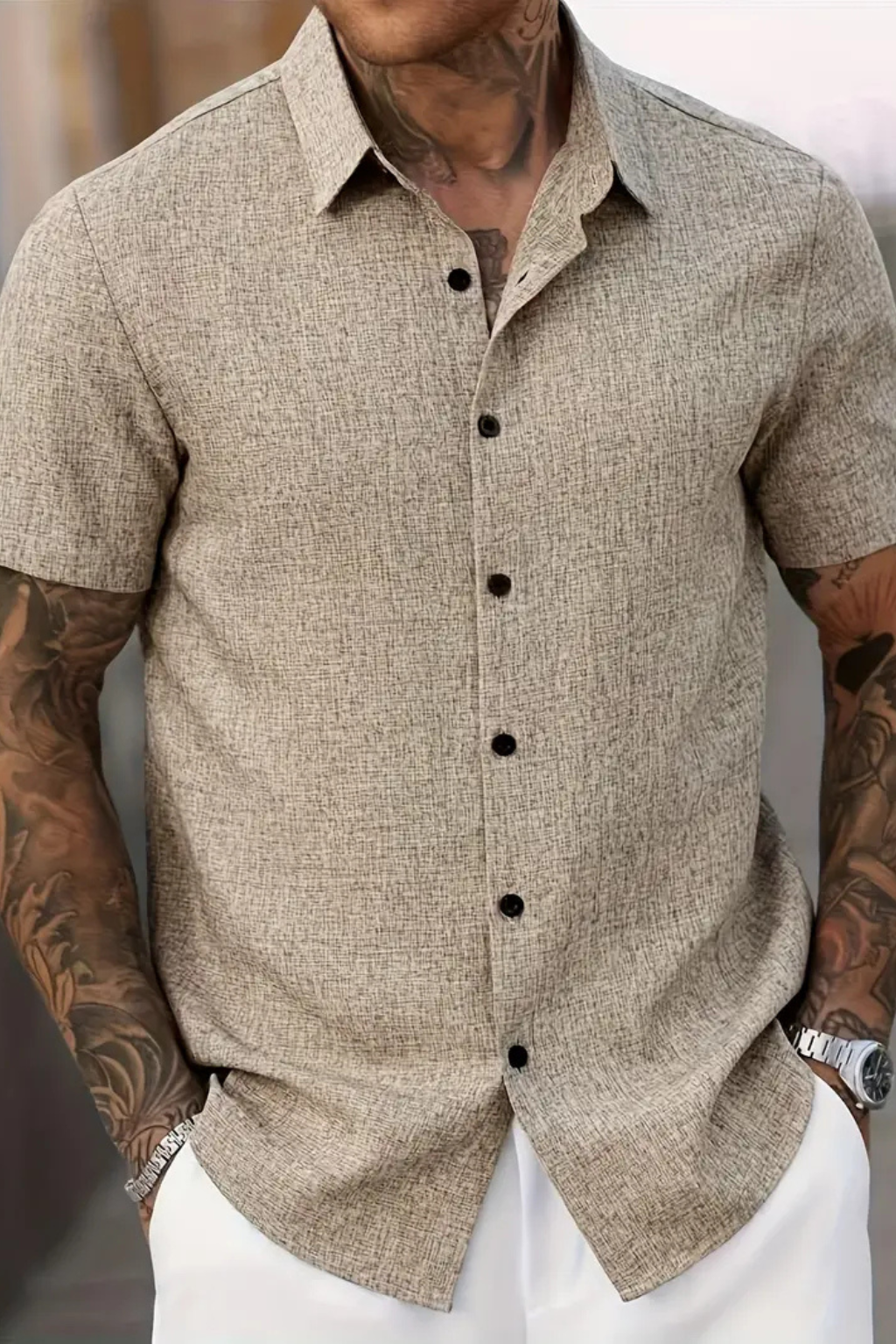 Men's Stylish Short Sleeve Button Down Summer Shirt, view 8 - Elena Harper