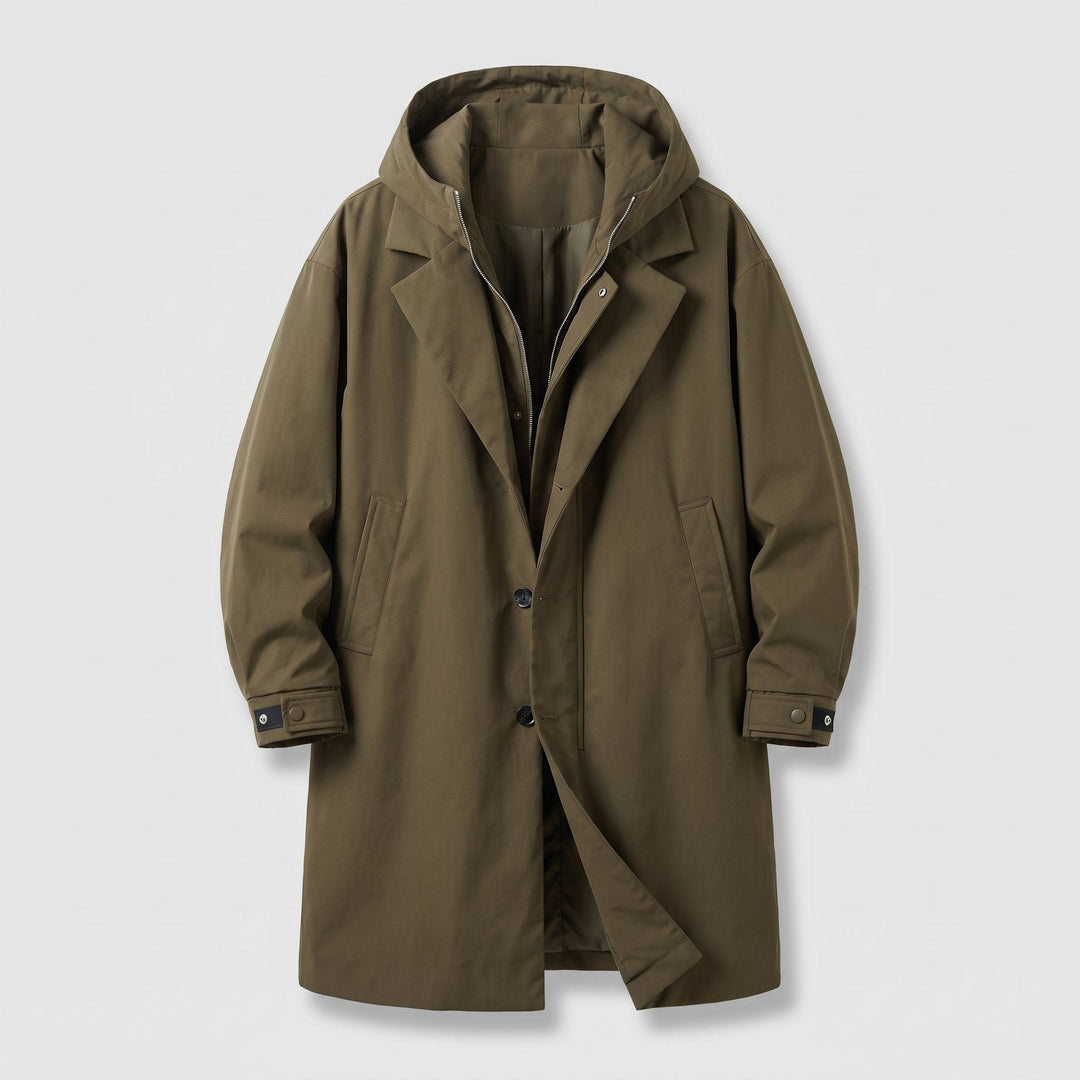 Men's Tailored Overcoat | Lightweight Wind Resistant with Hood