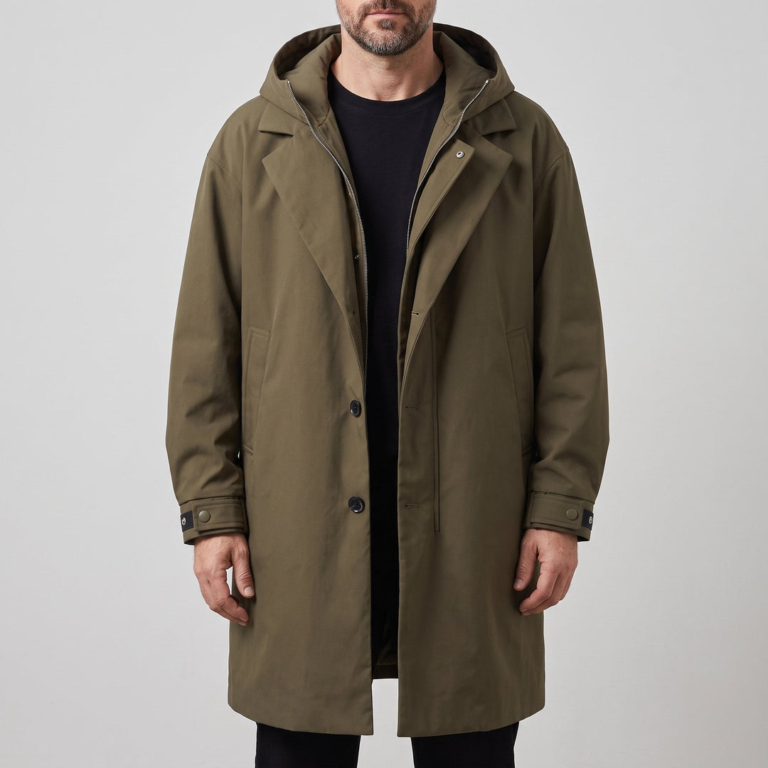 Men's Tailored Overcoat | Lightweight Wind Resistant with Hood