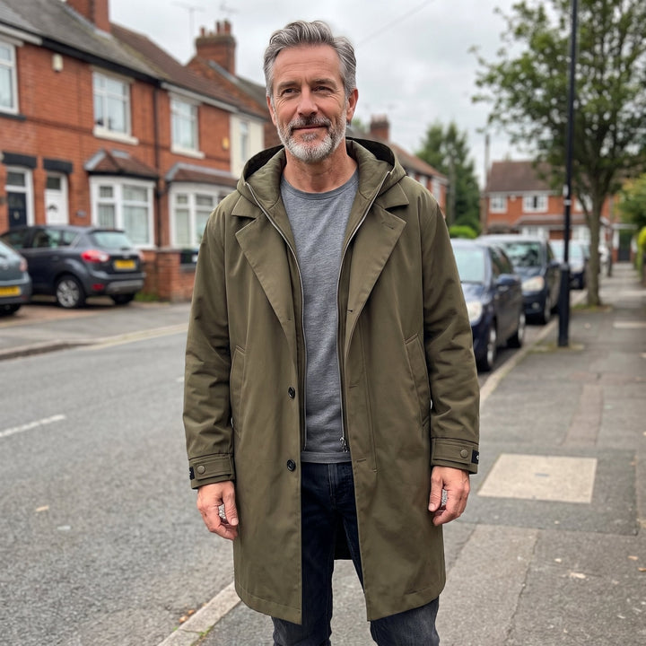 Men's Tailored Overcoat | Lightweight Wind Resistant with Hood