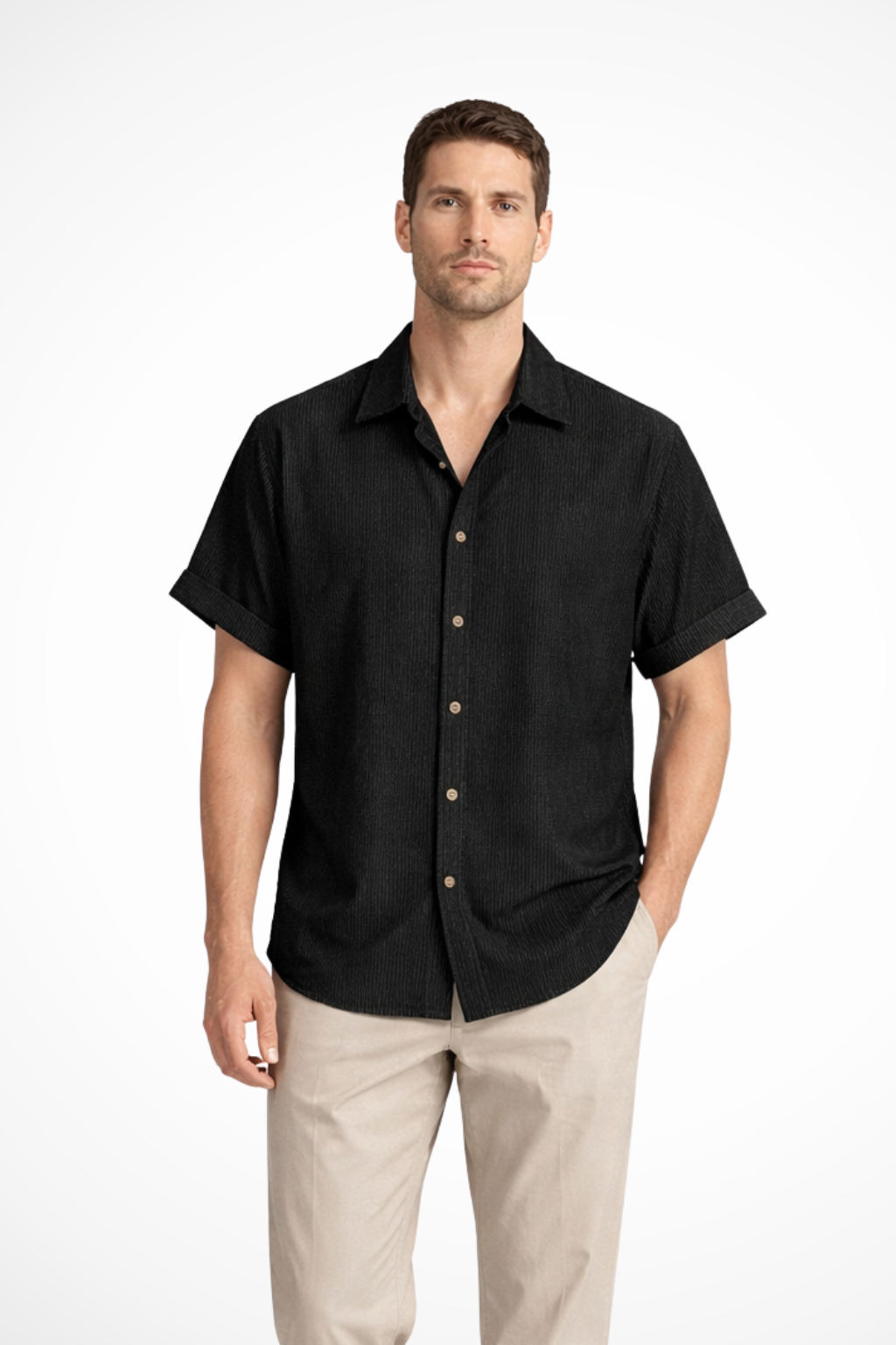 Men's Textured Short Sleeve Button Down Camp Collar Shirt