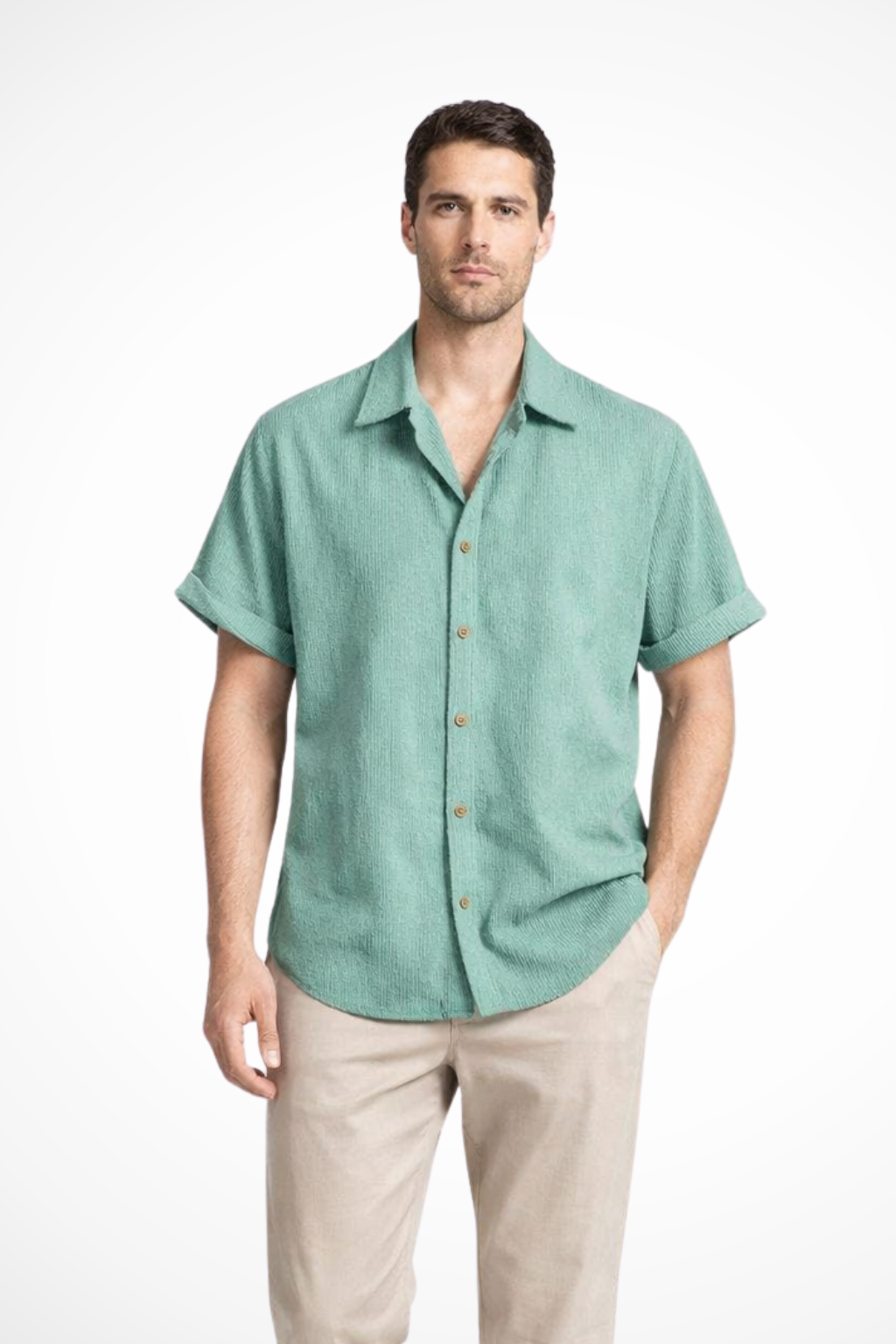 Men's Textured Short Sleeve Button Down Camp Collar Shirt