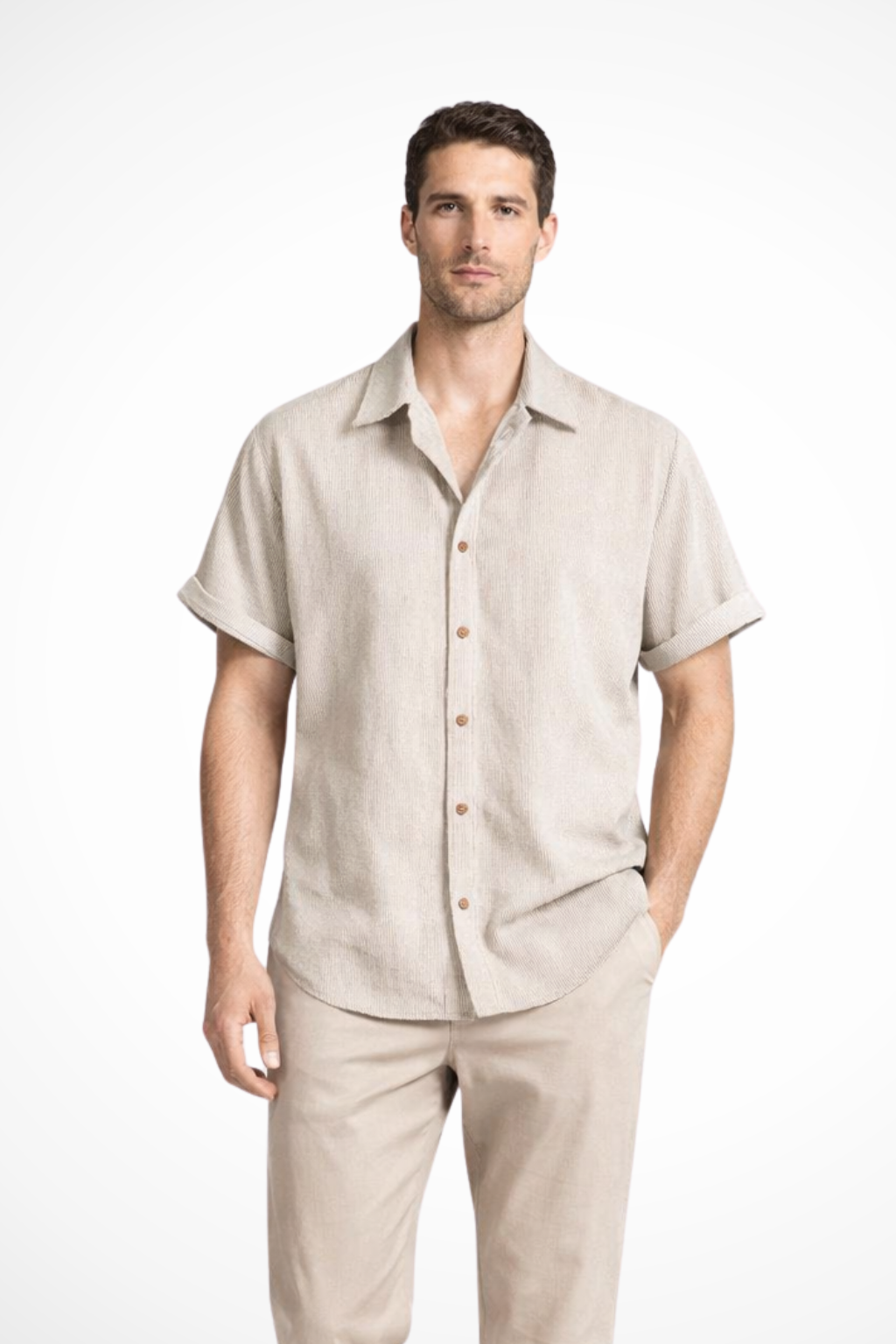 Men's Textured Short Sleeve Button Down Camp Collar Shirt