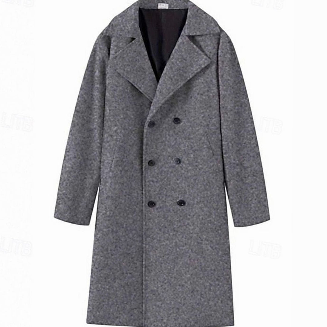 Men's Wool Double-Breasted Tailored Long Overcoat