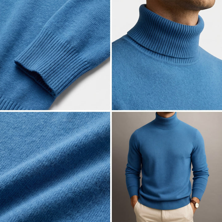 Men's Wool Turtleneck Jumper with Ribbed Collar