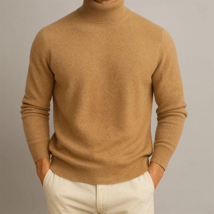Men's Wool Turtleneck Jumper with Ribbed Collar