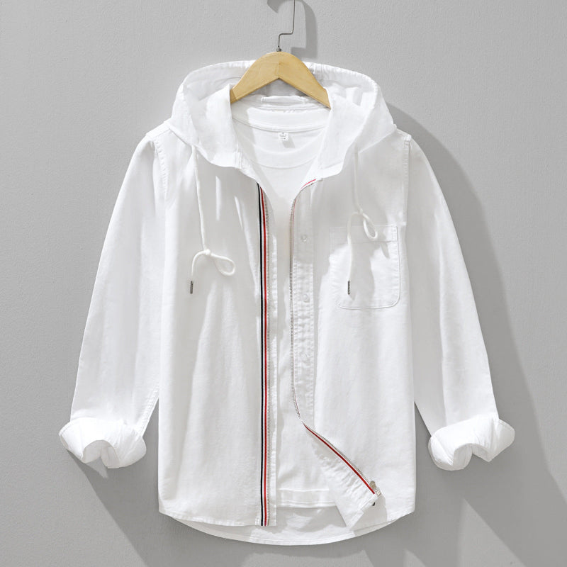 Jens Men's Zip Front Hooded Casual Shirt, view 3 - Elena Harper