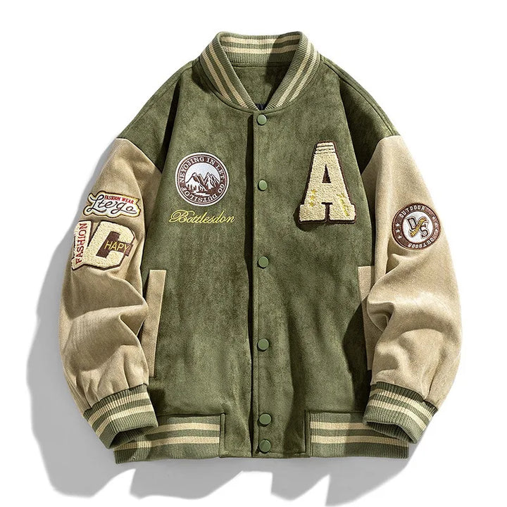 Men's Varsity Button Up Bomber Jacket