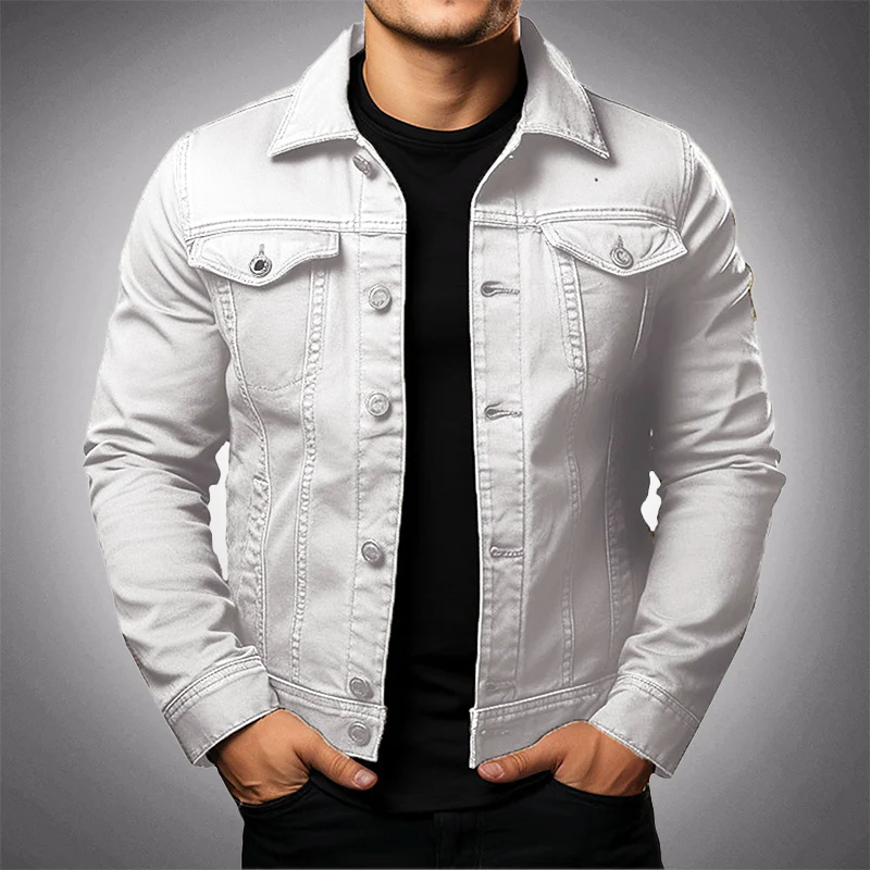 Men's Structured Denim Jacket with Button Front and Pockets