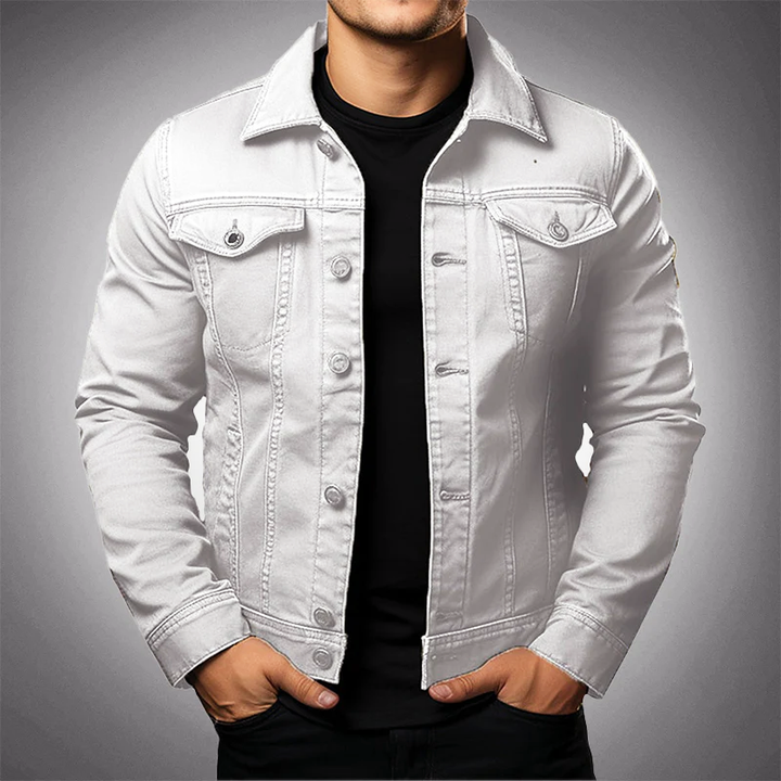 Men's Structured Denim Jacket with Button Front and Pockets