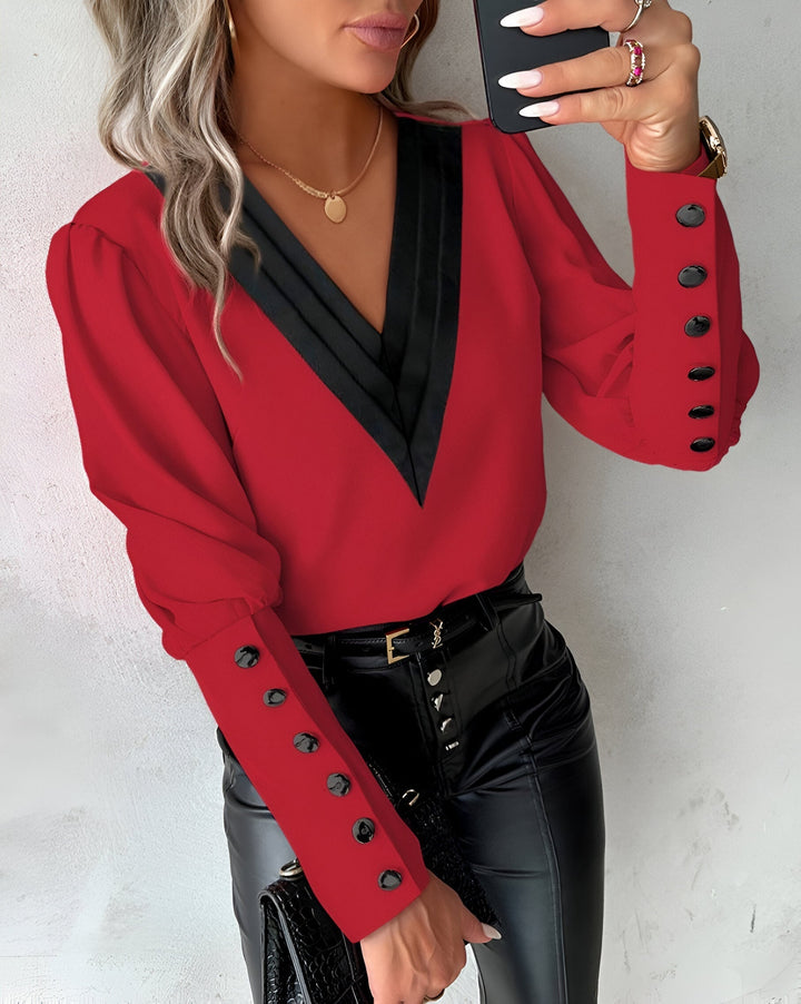 Caris - Blouse with V-neck and Colour Block