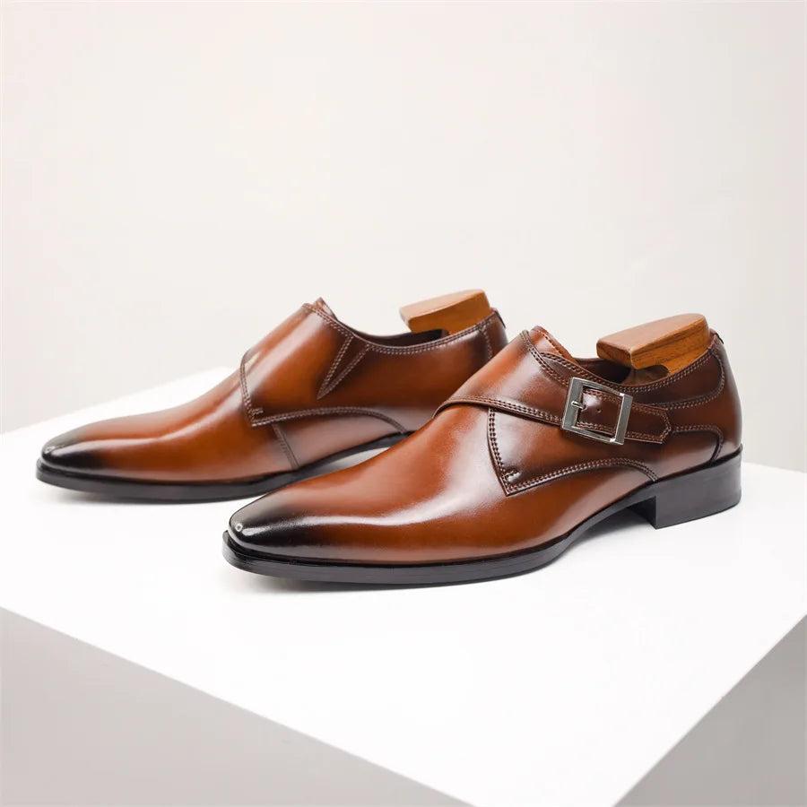 Men's Shoes with Buckle and Elongated Toe