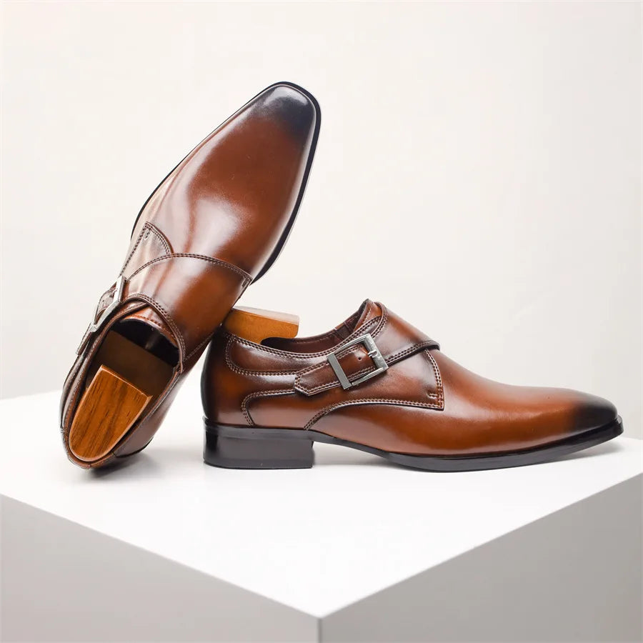 Men's Shoes with Buckle and Elongated Toe
