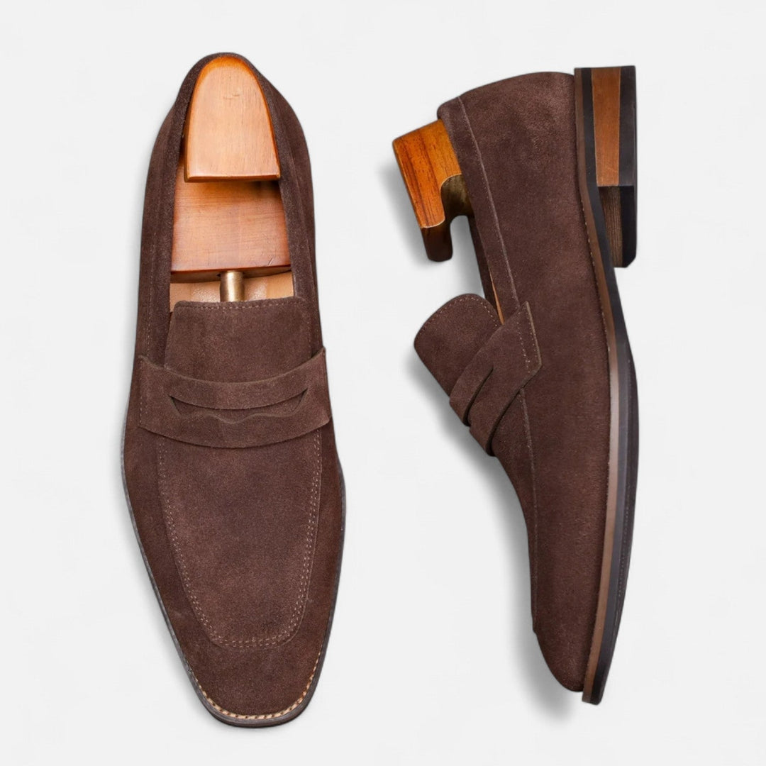 Men's Suede Moccasins with Cut-Out Strap