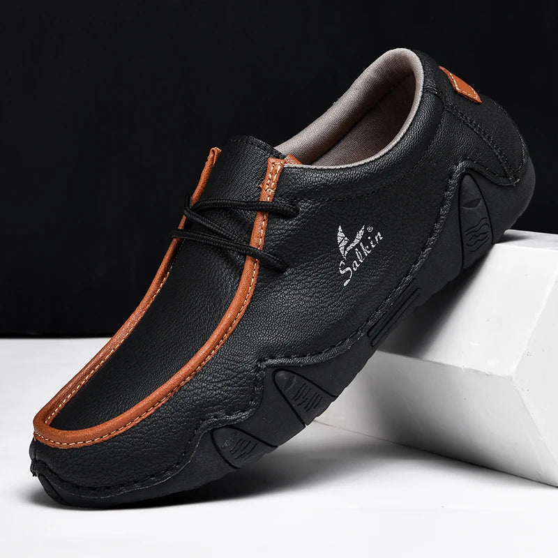 Men's Lace-Up Moccasins with Flexible Sole - Elena Harper