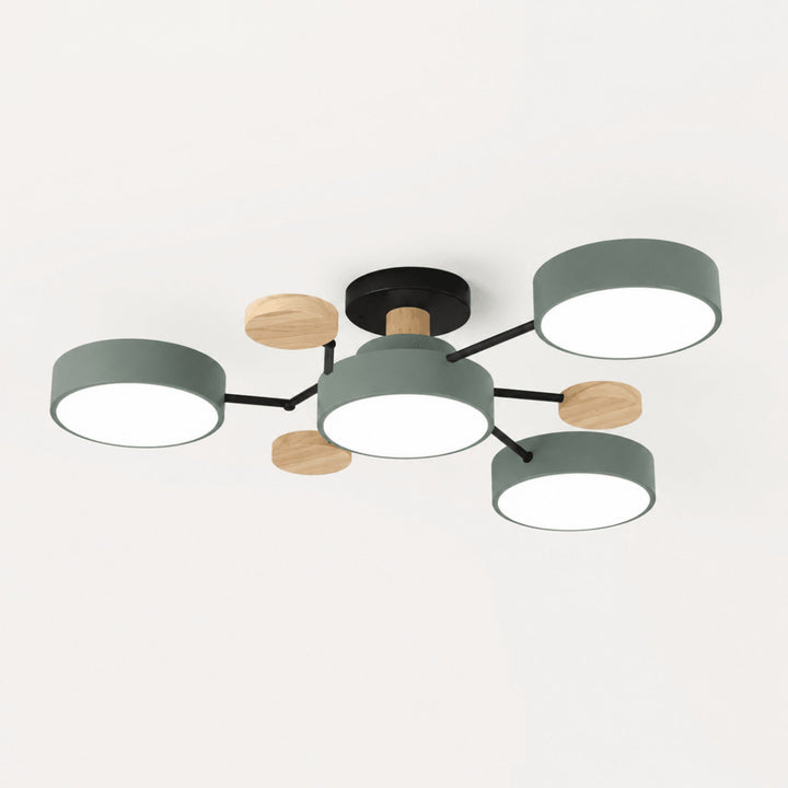 Modern Round Branch Ceiling Light With Wooden Accents